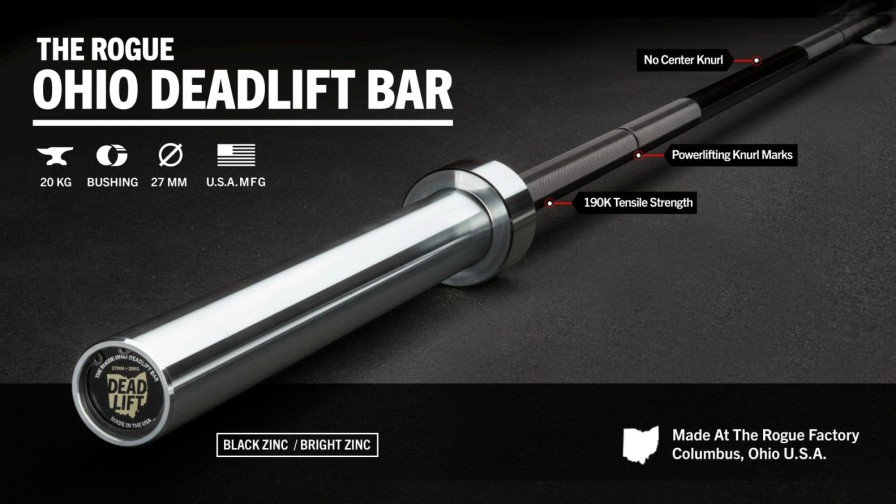 Weightlifting Bars & Plates * | Rogue Fitness Rogue Ohio Deadlift Bar Black Zinc