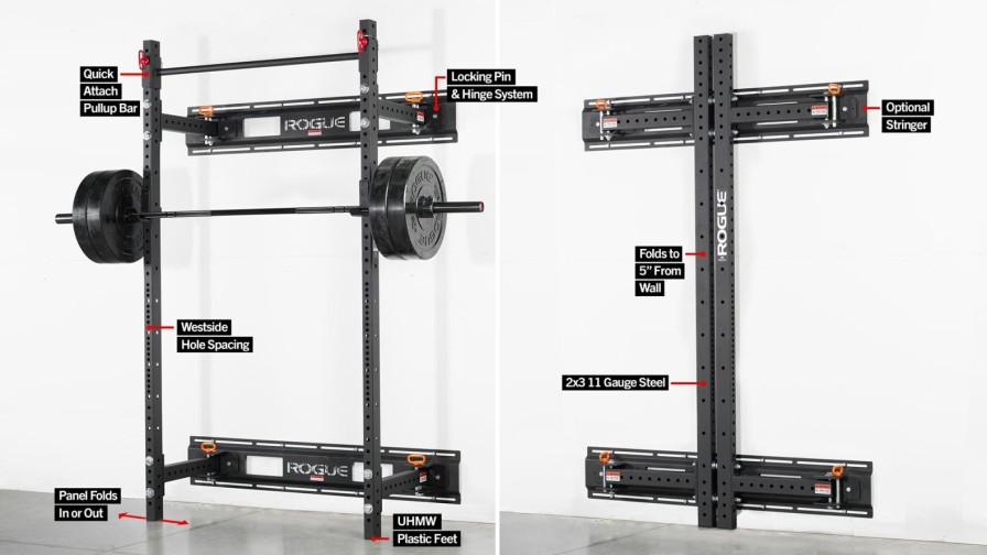 Rogue Rigs & Racks * | Rogue Fitness Rogue R-3W Fold Back Wall Mount Rack