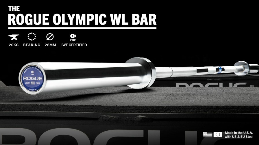 Weightlifting Bars & Plates * | Rogue Fitness Rogue 28Mm Iwf Olympic Weightlifting Bar W/ Center Knurl Bright Zinc