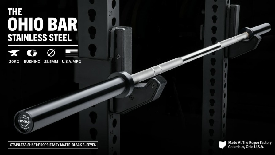 Weightlifting Bars & Plates * | Rogue Fitness The Ohio Bar Stainless Steel / Black